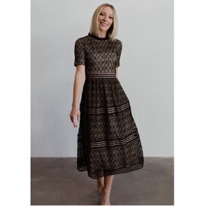 NEW Baltic Born WINDSOR Lace‎ Midi Dress Cocktail Party High Neck Black XS